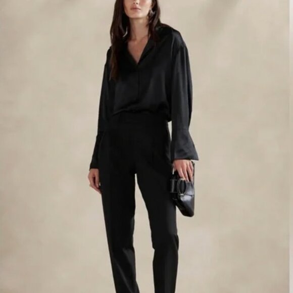 Banana Republic Bliss Silk Resort Shirt Blouse Black NWT - Picture 3 of 8